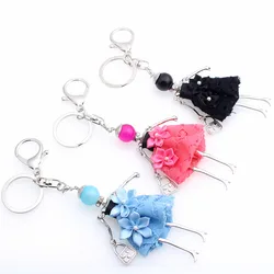 Hot Sale Cute Doll HandBag Keychain Women 6 Colors Flower Dress Dolls Key chain Fashion Jewelry Girl Car Accessories Pendants