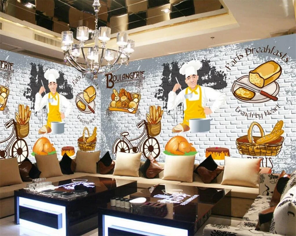 Custom wallpaper murals Continental Breakfast Shop Coffee Bar Wall Decorative painting Fast food restaurant murals 3d wallpaper