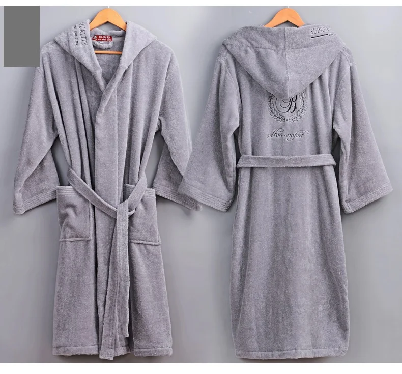 Winter Thick Robe Men Women Toweling Terry Hooded Robe Embroidery Cotton Bathrobe Soft Ventilation Sleepwear Casual Warmhomewear