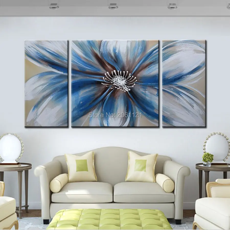 Modern 100% Hand Painted Artwork Abstract Floral Oil Paintings white blue Flowers Canvas Wall Art Hot Sale Home Decorations gift