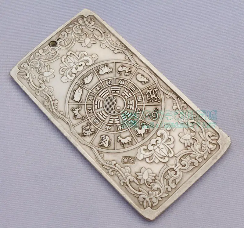 Chinese tibet Silver Bullion thanka fengshui Chinese zodiac snake statue amulet necklace pendant metal handicraft