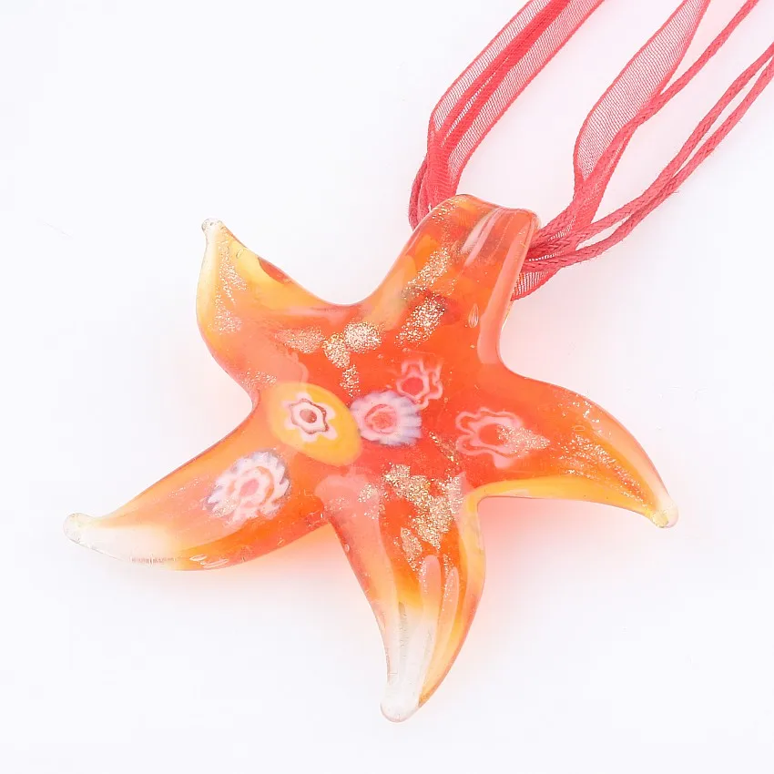 Fashion Beauty Wholesale 6pcs Handmade Murano Lampwork Glass Mix Color Millefiori Starfish Pendants Charms Necklace Hot sell