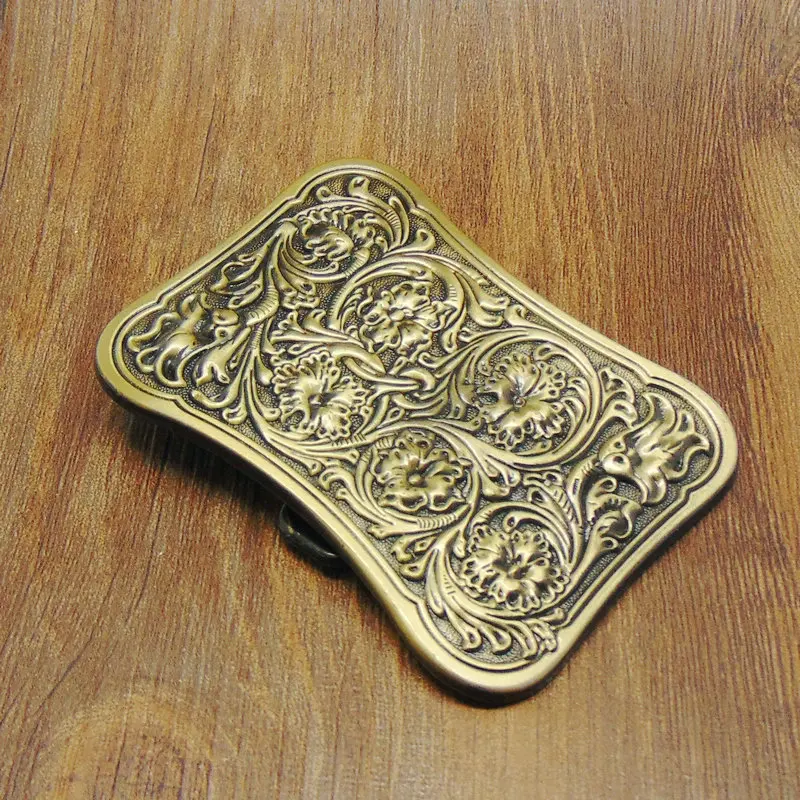 Square Western Vintage Cowgirl Cowboy Floral Flower Belt Buckle Metal Western for Men's Belt