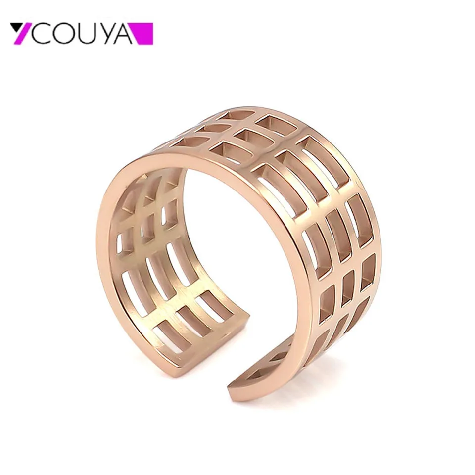 New Fashion 316L Stainless Steel Shiny Rings Hollow Line Band Personality for Men and Women Jewelry Girls Boys Ring Size 6-9