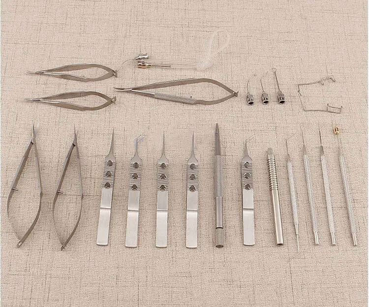 New 21PCS Titanium Alloy Eye Ophthalmic Set Instrument Eye Micro Tweezers Scissors Needle Holder Set Surgical Tools