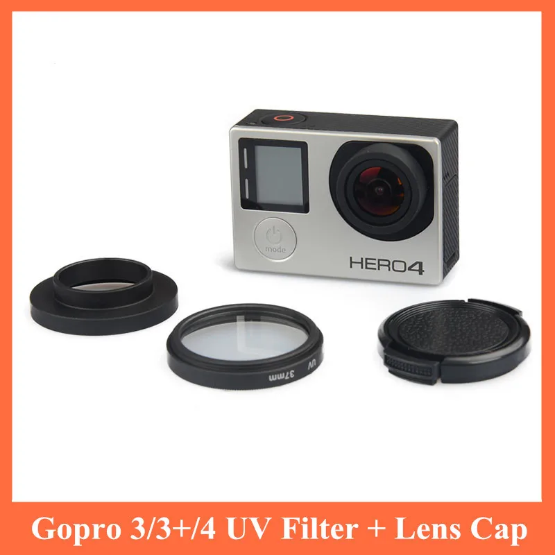 Gopro UV Lens Filter 37mm + Alloy Adapter Ring + Lens Cap Lente Protector Filtro for Gopro Hero 3 3+ 4 Accessories Set filtros