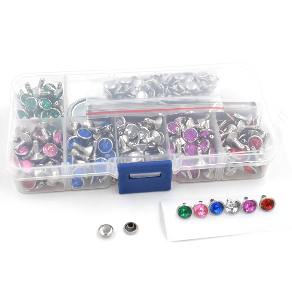 (240 sets Rivets + manual installation tools) Acrylic diamond buttons Snaps Colored decorative nails Diamond rivets