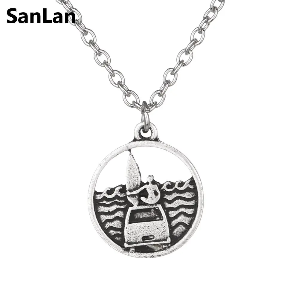 SanLan 1pcs Surf Sea Pendant Necklace Ocean Waves Necklace Beach gift for surfers