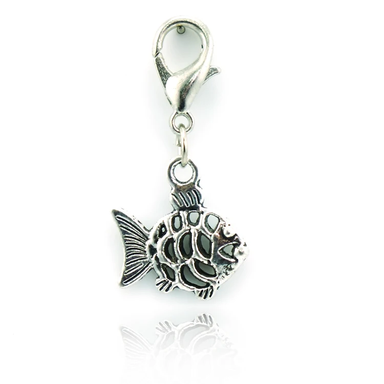 JINGLANG New Arriva FashionCharms ancient silver Retro Pierced Fish Multipurpose Charm Wholesale jewelry/pendant charm