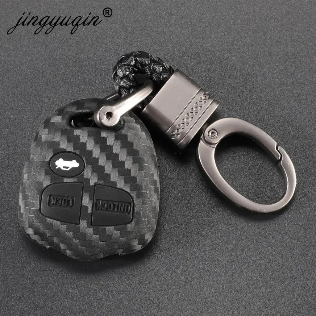 jingyuqin Silicone Key Protective Cover Car Key Carbon Case for Mitsubishi Outlander Colt LANCER Grandis Pajero Braid Keychain