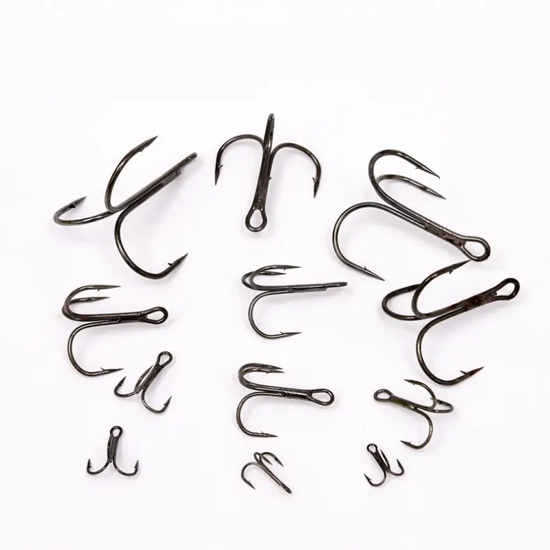 100PCS Gray High Carbon Steel Fish Hook 10# 12# Treble Hooks Fishing Tackle For Bass Soft bait