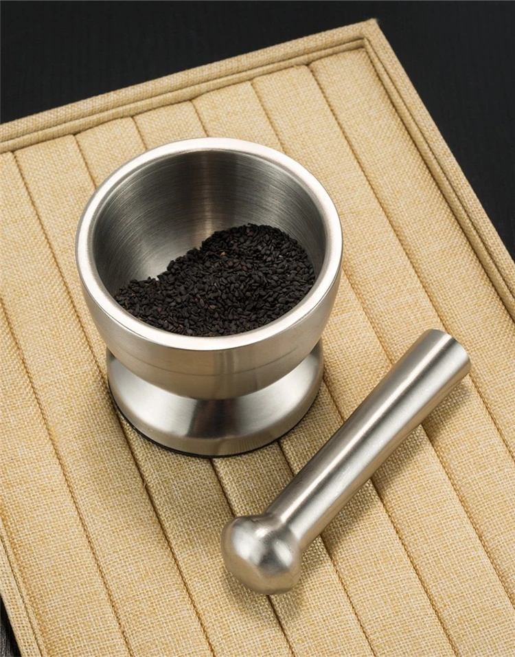 LMETJMA Edelstahl Gewürzmühle Mit Mörtel und Stößel Kräuter Gewürzmühle Schüssel Gewürz Mühle Pille Brecher KC0245 – Detail 8