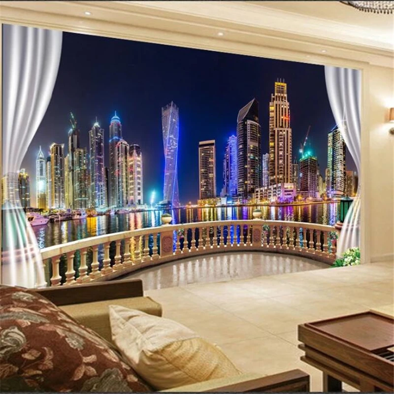 

beibehang Custom wallpaper 3d mural window city night view living room bedroom restaurant wall wall papers home decor wallpaper