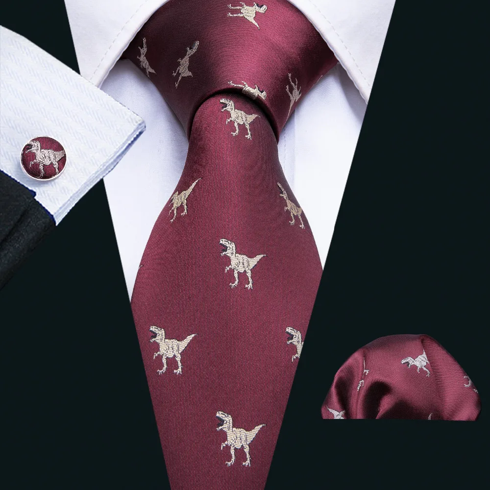 2018 New Arrival Men's Ties Dinosaur Pattern Red Mens Wedding Neckties 8.5cm Necktie Business Silk Ties For Men Tie FA-5060