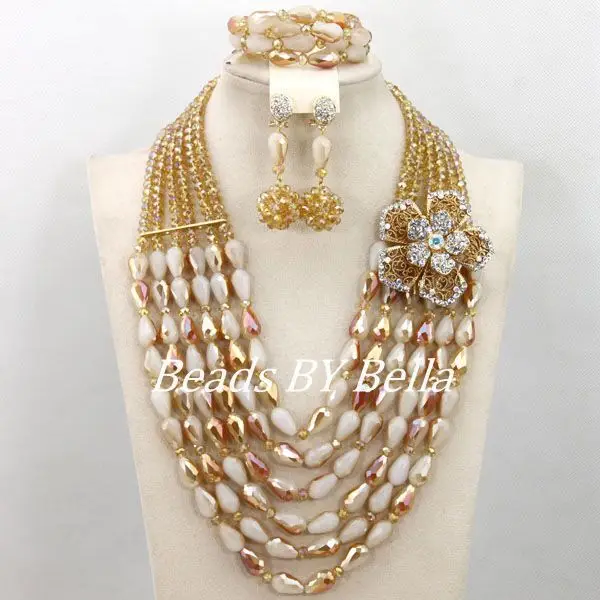 

Gold Crystal Beads Necklace African Wedding Bridal Jewelry Set Women Costume Jewelry Set Fashion New Free Shipping ABY034