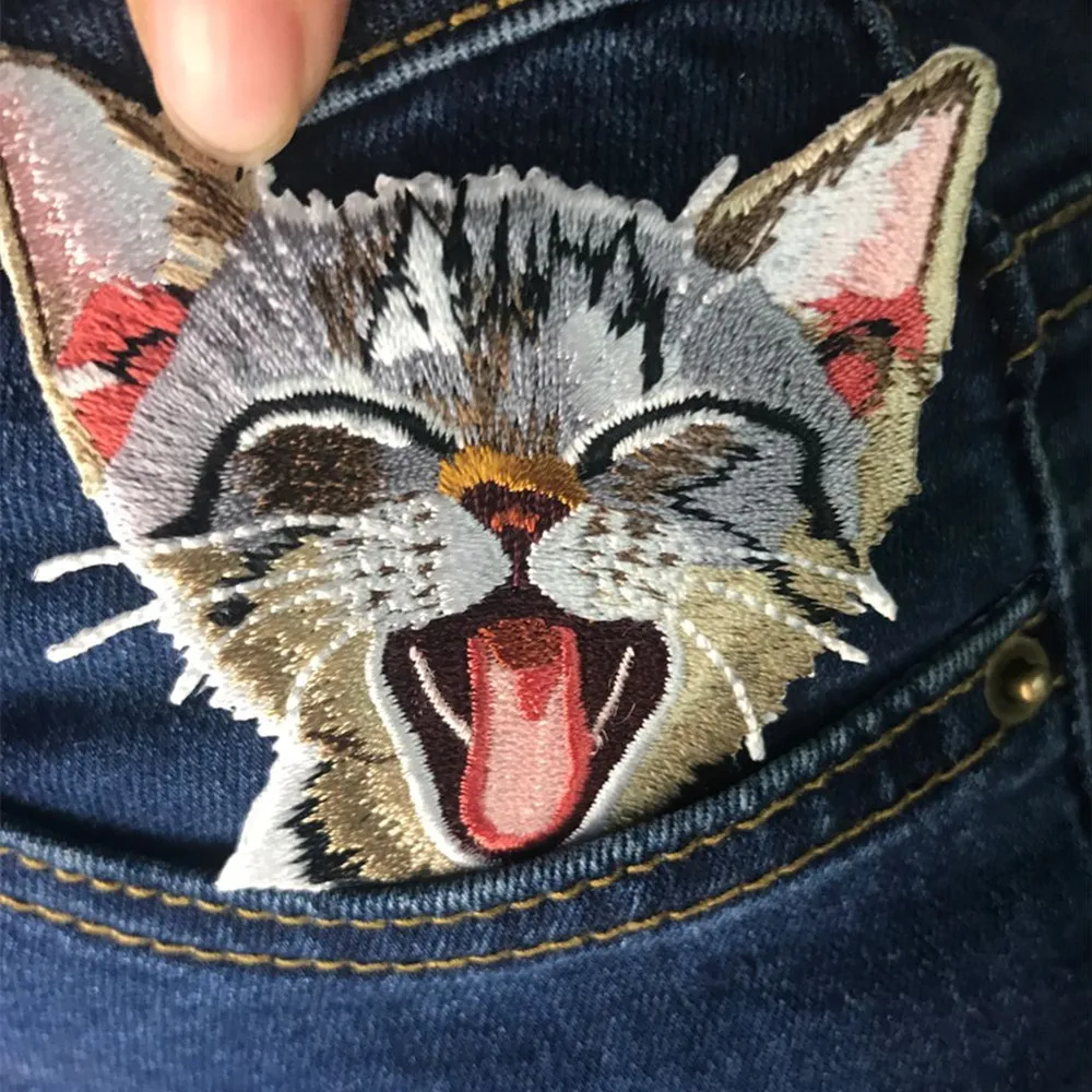 Maxsin-Big Cat Head Patch na odzież, haftowana aplikacja, żelazko na akcesoriach, naklejki na plakietki, majsterkowanie, 1 szt.