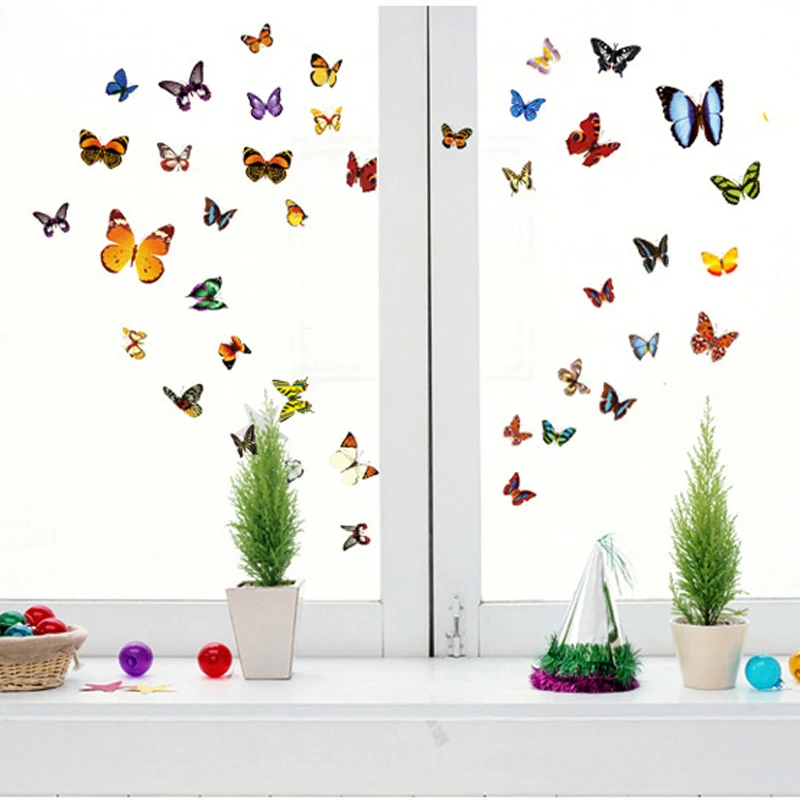 Colored 81 Butterflies 3D Wall Sticker DIY Wall Art Decals Living Room Romantic Flower Butterfly Stickers Home Decor Wallpaper