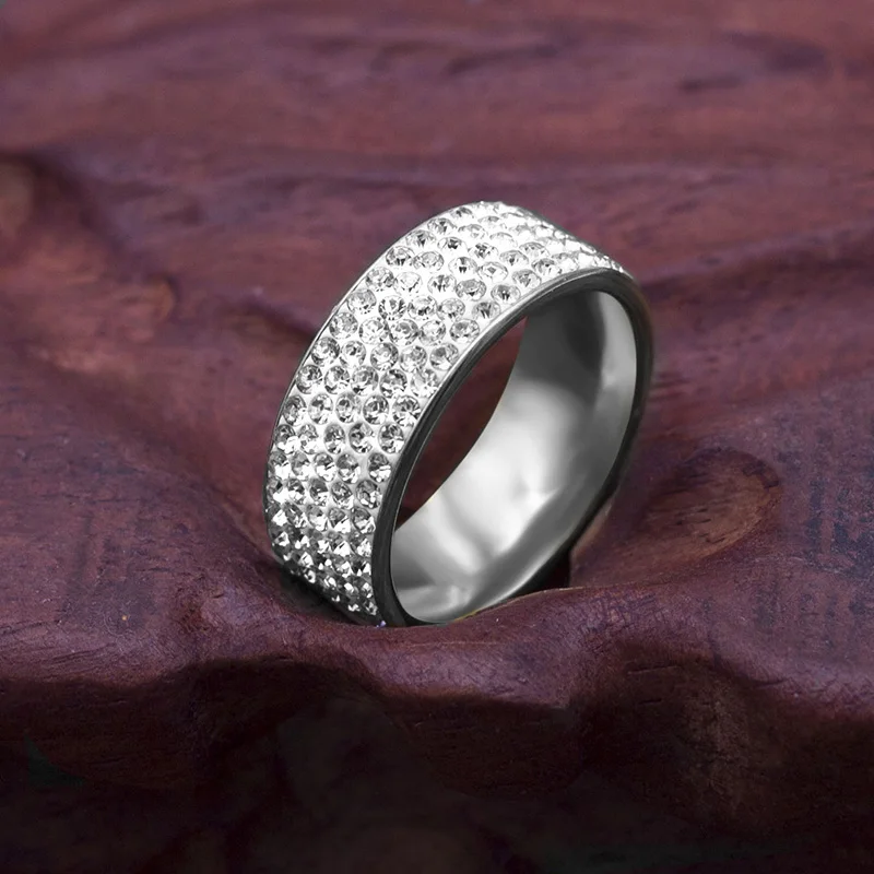 Women's 5 Rows Crystal Wedding Band Ring, Elegant Style