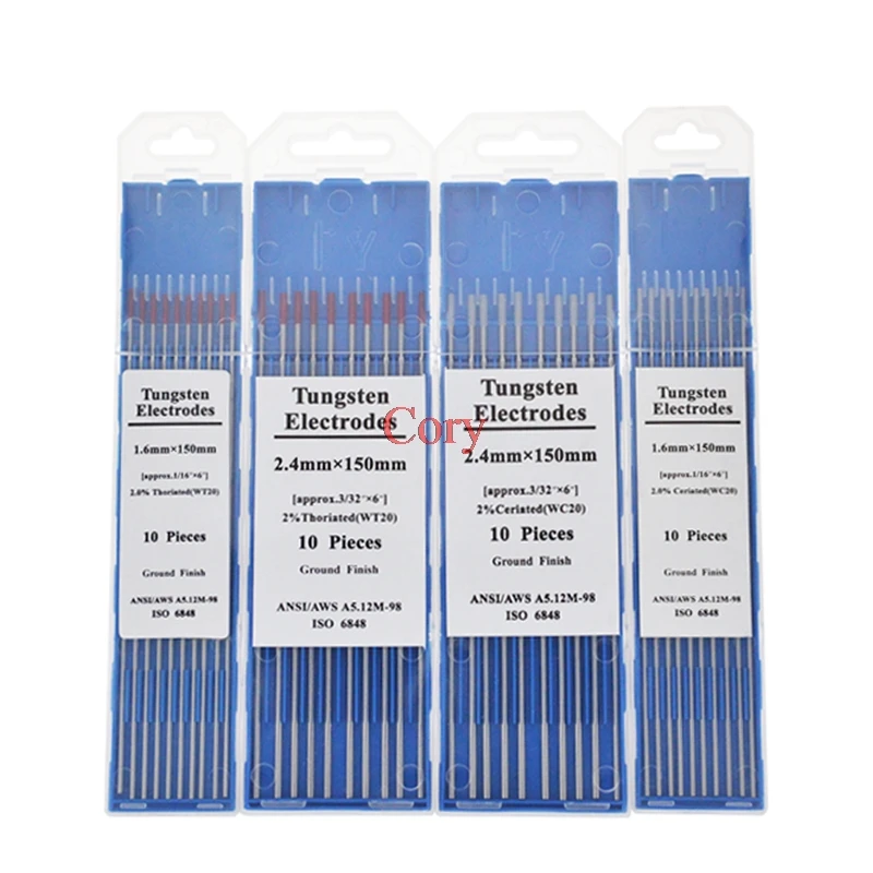 Electrodo de tungsteno de soldadura por arco de argón, aguja/varilla, 10 piezas, 1,0/1,6/2,0/2,4/3,0/3,2mm, WT20, WC20, WL20, WL15, WZ8, WP, WY20