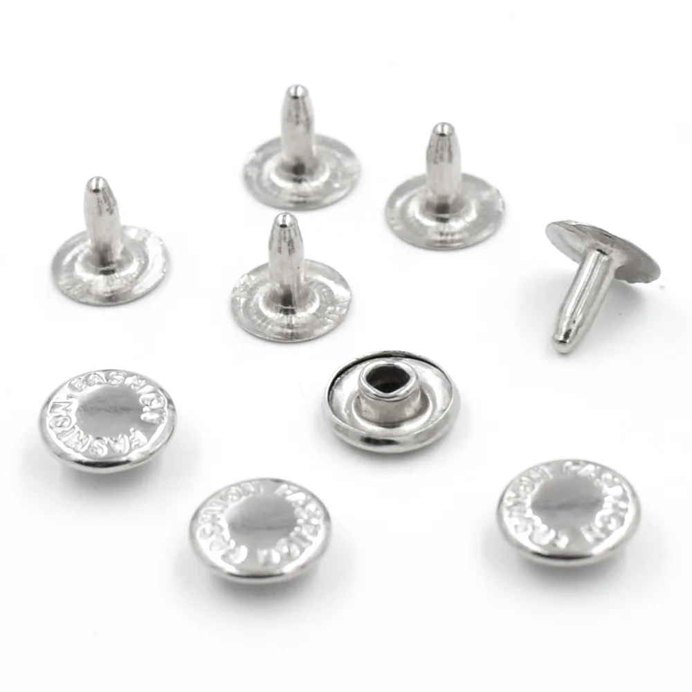 100 Sets Metal Rivets Buckle 9.5 MM Jeans Buttons Silvery BRASS Cramp