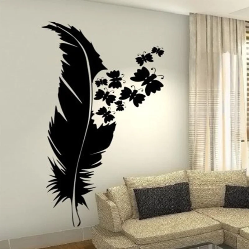 

New Beauty Feather Plume wall art custom vinyl decals stickers decor butterfly Size 50X100CM