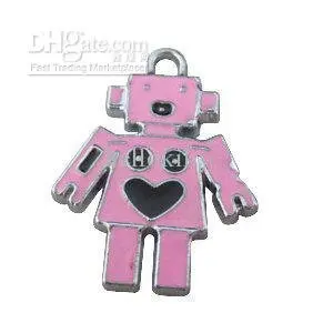 

150pcs pink enamel cute robot charm M19265