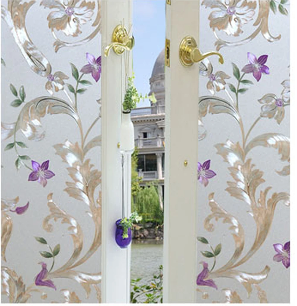 3D Electrostatic Window Glass Sticker, No Glue, Self- adhesive, Opaque Scrub, Bedroom, Bathroom, Purple Flower Patch