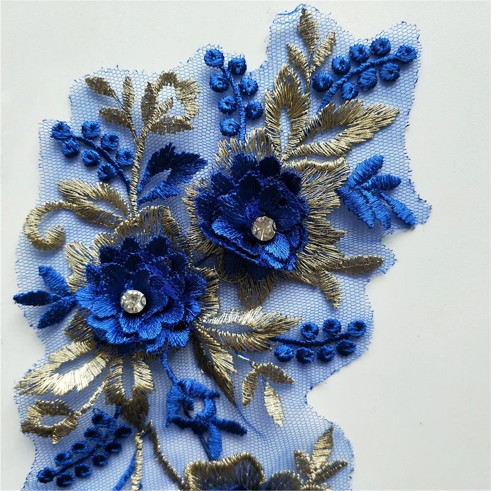 Blue 3D Lace Flower Sewing Accessories DIY Wedding Dress Making material Clothing design decor Lace Collar Neckline applications