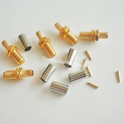 10Pcs SMA connector female jack bulkhead crimp for RG58 LMR195 RG142 Cable goldplated PTFE