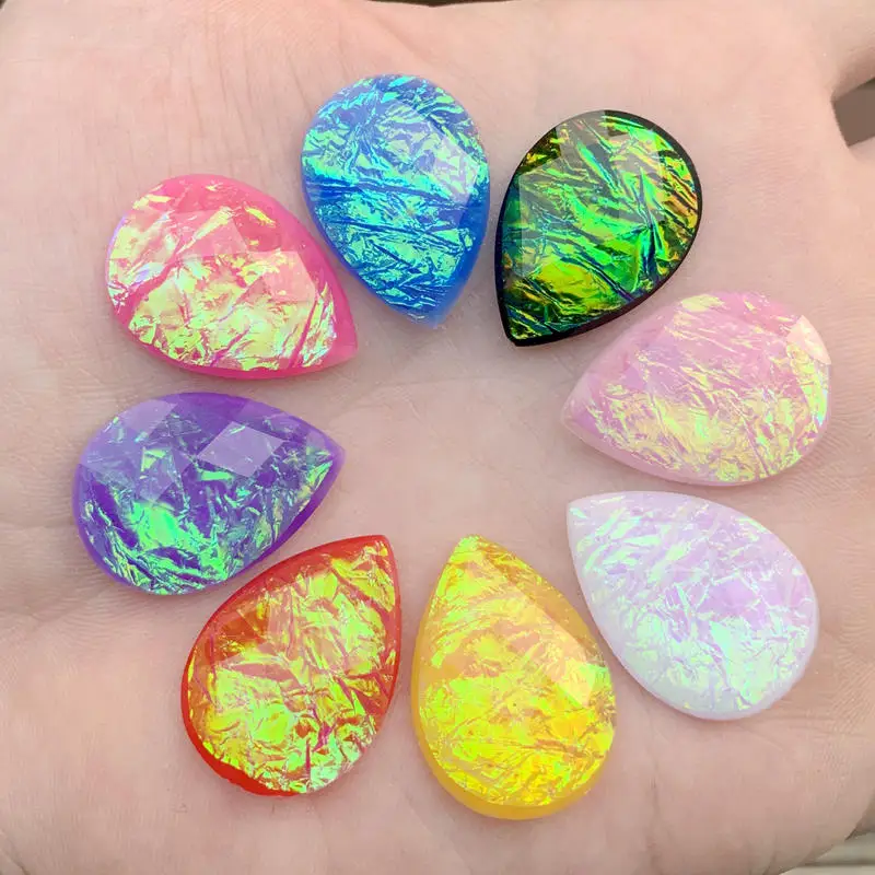 Shine Opal Crystal Bling Resin Water drop Rhinestones DIY Flat Back buttons Crystal Strass 12pcs 18*25mm -E75