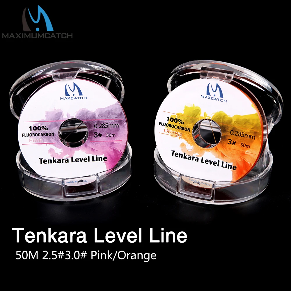 Maximumcatch Tenkara Level Line 50M 2.5 #/3.0 # Fluorocarbon Tenkara Fly Fishing Line Pink/Orange