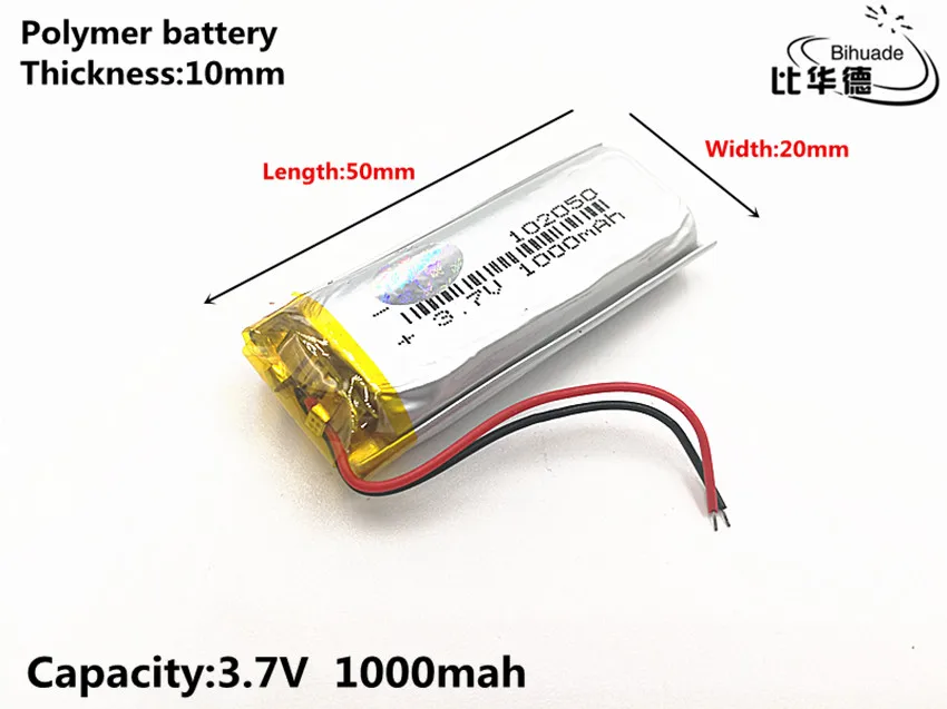 Good Qulity 3.7V,1000mAH,102050 Polymer lithium ion / Li-ion battery for TOY,POWER BANK,GPS,