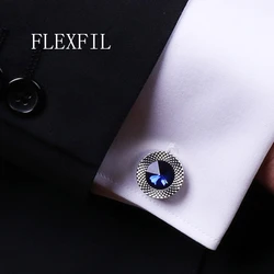 FLEXFIL Jewelry French shirt Fashion cufflinks for mens blue crystal Cuff link Wholesale Button High Quality Wedding Male HOT