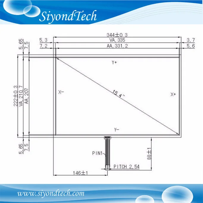 15.4Inch 0.5Mm Resistief Touchscreen 4 Draad 344Mm * 222Mm Digitizer + Controller