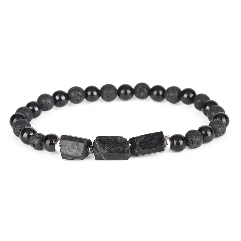 Natural Rough Black Tourmaline Healing Stone Bead Combo 6mm Matte Onyx Lava Energy Energy Bracelet For Man Women