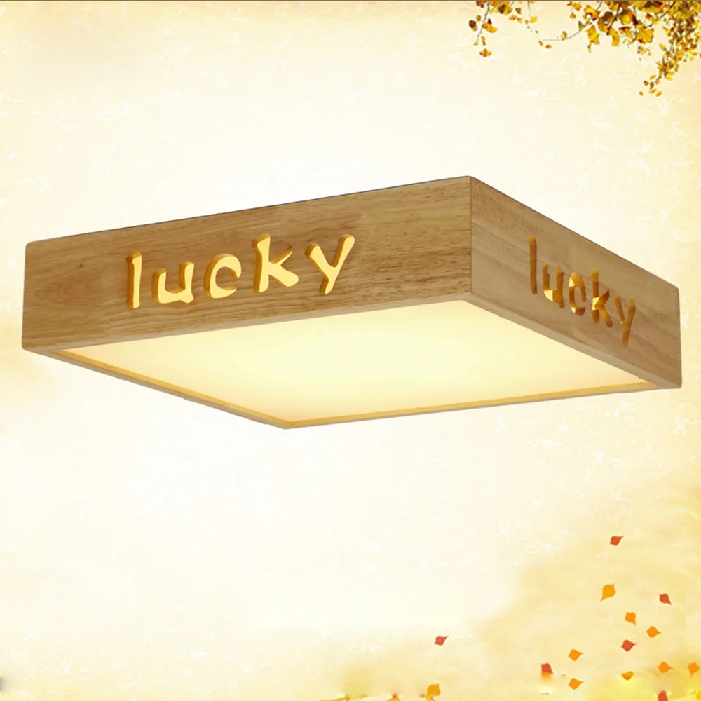 

Modern LED Living Room Ceiling Lamp Square Wood Lucky Bedroom Wood Panel Acylic Study Room Ceiling Lights