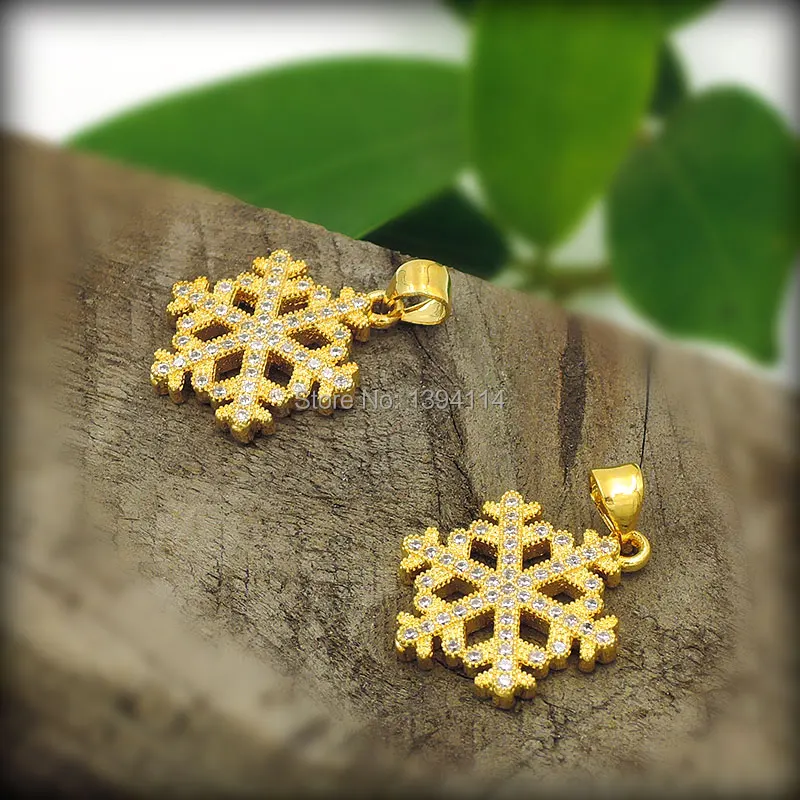 Micro Pave Clear CZ Snowflake Charm Gold Plated Approx 20*16mm