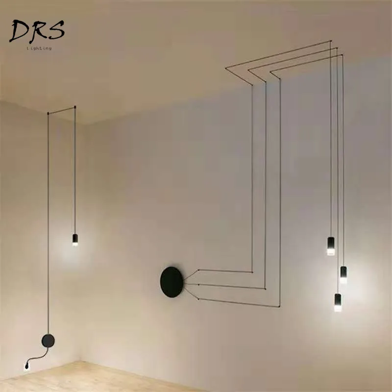 

Nordic Modern Simple Living Room Line Pendant Lights Black Bedroom Restaurant Lamp Cafe Bar Hanging Deco String Lamp Luminaire