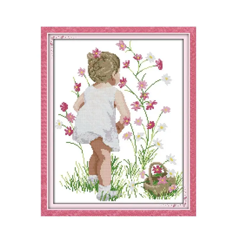 Little girl smell incense DMC embroidery thread 11CT 14CT printed cloth Embroidery Cross Stitch Kit Floral pleasant paintings