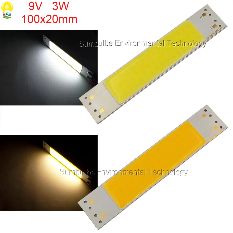 

New Arrival 100x20mm 9V 3W Bar COB Lamp LED Strip Light Source Ultra Bright Warm Cold White Chip On Board Bulb