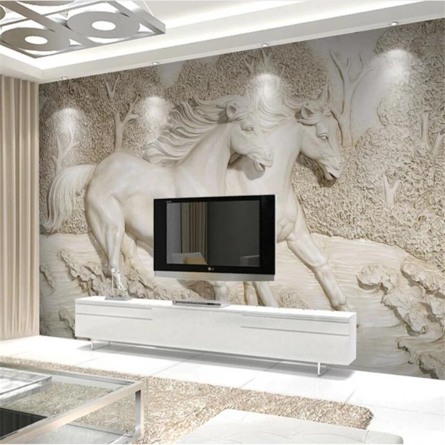 Custom wallpaper 3D papel de parede photo mural embossed white horse TV background wall living room bedroom decoration wallpaper