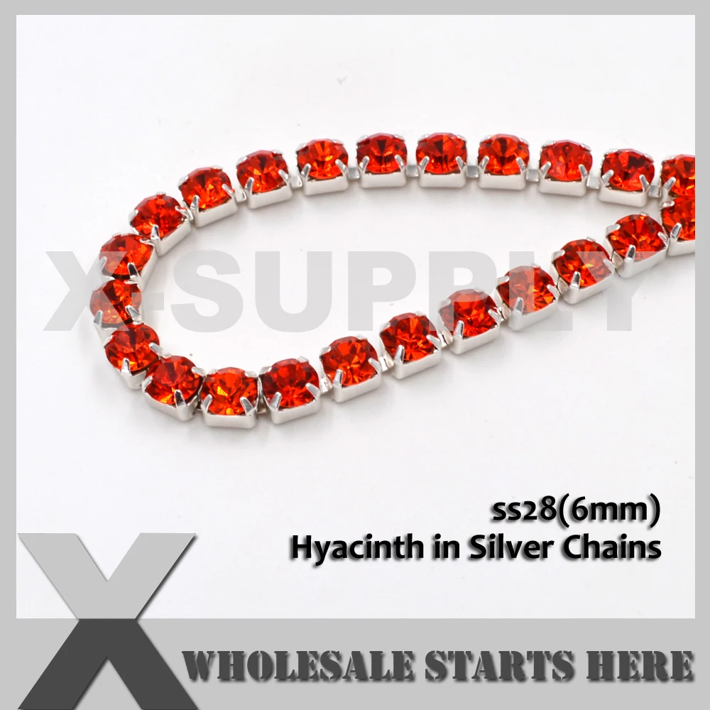 P2 SS28(6mm) SILVER Dense Crystal Rhinestone Cup Chains,Used for Weddings,Shoes,Clothing Decorations