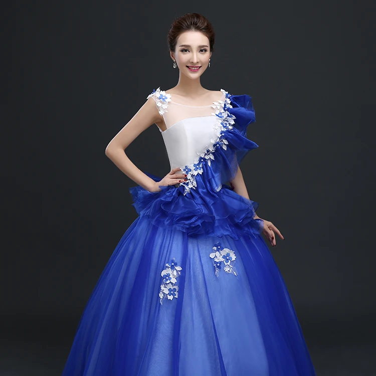 100%real royal blue ruffled ball gown stage/dance long dress Medieval dress Renaissance gown court Victoria dress