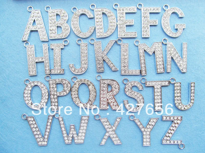 3pcs Large Silver tone/White K Alphabet Letter Pendant Charm/Finding,Bestridden White Rhinestone,DIY Accessory Jewellry Making