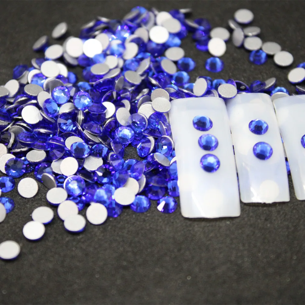 SS3-SS34  Cobalt Rhinestones Back Flat Round Nail Art Decorations And Stones Non Hotfix Rhinestones Crystals for DIY Glass