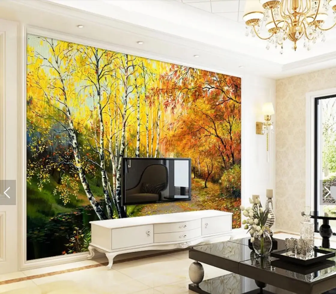 

3D Autumn Leaves Leaf Tree Forest Oil Painting Large Photo Wallpaper Mural Living Room Decor Custom Size Paper Roll