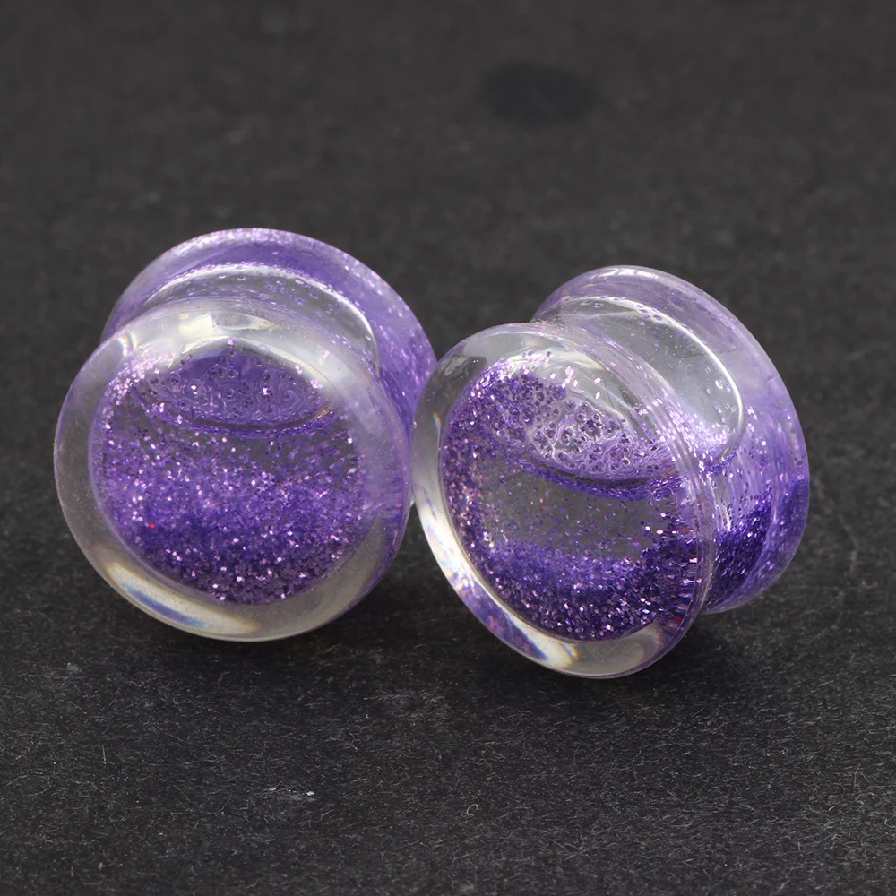 JUNLOWPY 2pcs Acrylic Liquid Blood Glitter Ear Tunnels Plugs Double Flared Ear Stretcher Saddle Plugs Gauge Piercing Body Kit