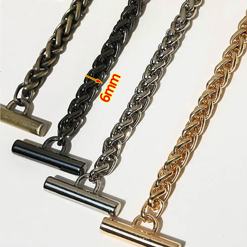 DIY 6mm Gold, Silver, Gun Black, Plating Bronze Metal Replacement Chains Shoulder Straps for Small Bag Handles with Clasps