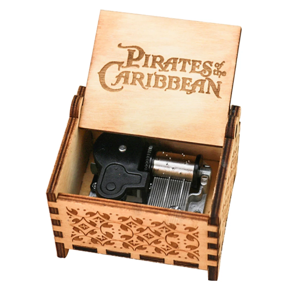 Pirates  Caribbean Music Box 18 Note Windup Clockwork Mechanism Engraved Wood Music Box for Kids,Play Davy Jones Theme