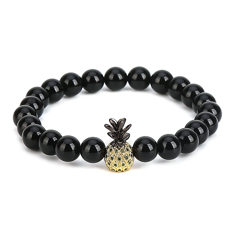 

ASHMITA 2019 8MM Black Onyx Pineapple Bracelet Man Fashion Women Gift For Girl Boy Beautiful Beads